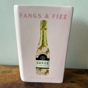 Luxury Designer Home Decor Flower Vase Ceramic Book Style Pink w/ Champagne NWT